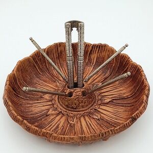 Vintage Multi Products Syroco Flower Nut Bowl Nutcracker Picks Set MCM Brown